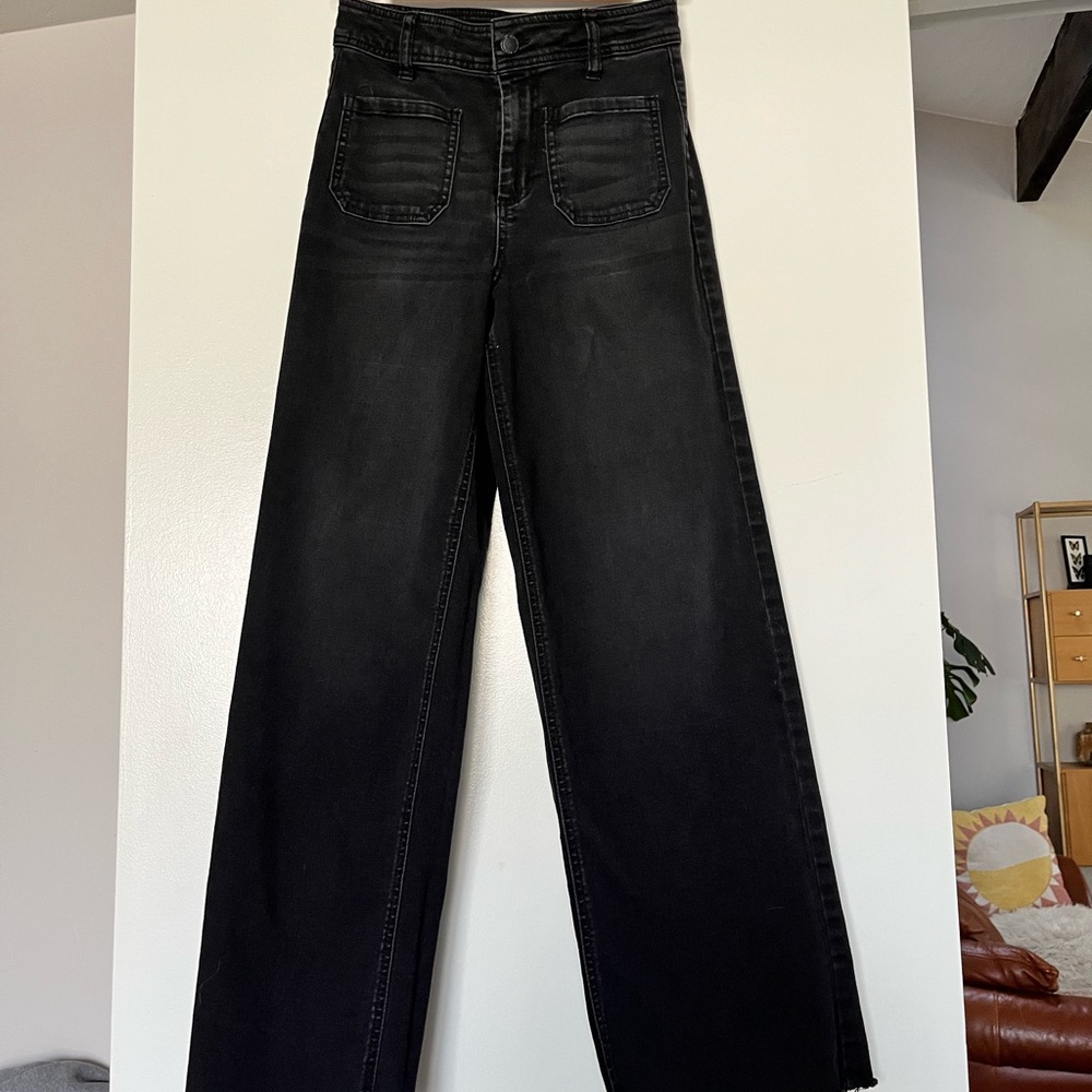 Oat New York Black Flare Wide Leg Jeans